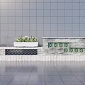 Feature Wall with Gray Tiled Surface Geometric Patterns and Potted Plants on Varying Heights 3d model