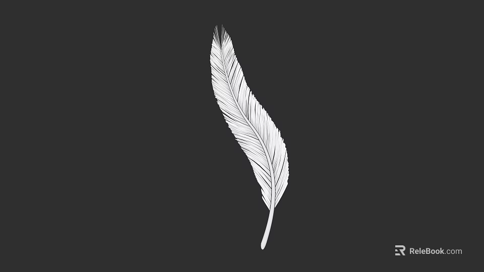 White Feather Illustration Of A Flying Bird On Black Background With Fine Details 3d model 