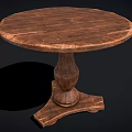 Round Wooden Dining Table With Natural Wood Grain Top And Carved Pedestal Base