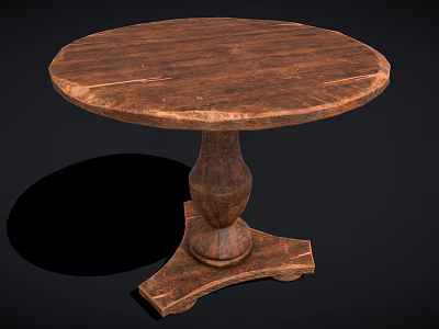 Round Wooden Dining Table With Natural Wood Grain Top And Carved Pedestal Base 3d model