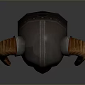 Viking Horned Weapon Helmet In Dark Brown With Orange Horns And Metal Accents
