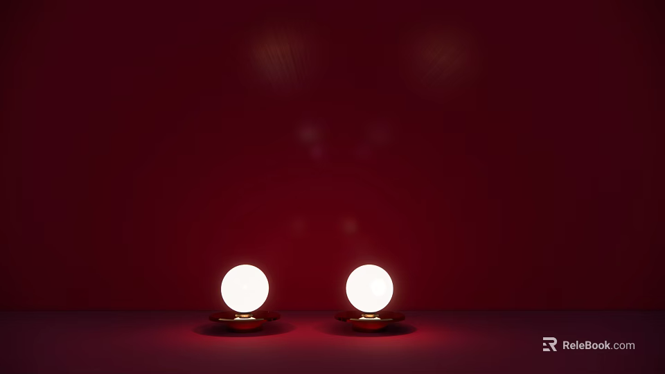 Elegant Modern Two Spherical Wall Lamps Softly Illuminated On Red Background 3d model