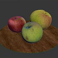 Ripe Red And Green Apples Neatly Arranged On Round Wooden Tray