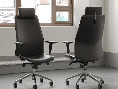 Black Leather Office Chairs With Armrests And Metal Casters Different Back Designs By Window 3d model