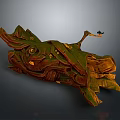 Wood Stone Sculpture Featuring Irregular Texture Green Moss And Small Branch Leaf