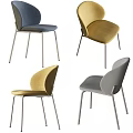 Modern Stylish Dining Table Set With Gray Yellow Blue Chairs And Curved Back Design 3d model