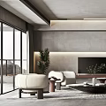 Modern Living Room Interior Design with White Sofa Wooden Coffee Table TV and Green Plant