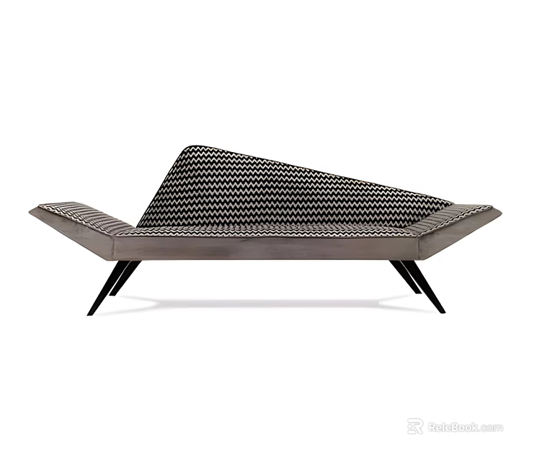 Modern Single Chair With Black And White Herringbone Upholstery And Metal Legs 3d model 