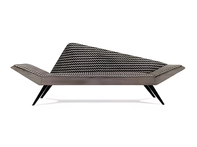 Modern Single Chair With Black And White Herringbone Upholstery And Metal Legs 3d model