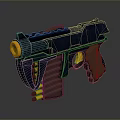 Futuristic Blue And Brown Pistol Design With Orange Barrel Grip And Modern Accents