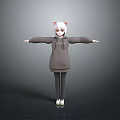 Young Woman With Cat Ears In Gray Hoodie Standing Arms Outstretched