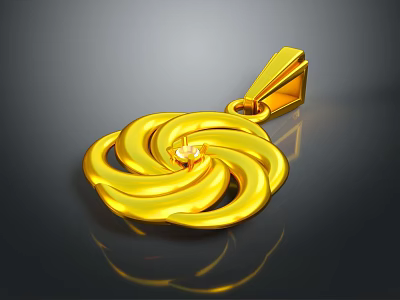 Gold Spiral Pendant Jewelry With Shiny Finish And Central Diamond Accent 3d model