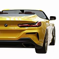 Luxury Yellow Convertible Sports Car With Black Soft Top Brown Seats Alloy Wheels
