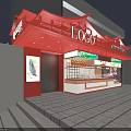 Traditional Chinese Style Restaurant Exterior With Red Roof Green Awning And Food Display Counter
