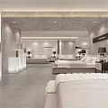 Modern Bedroom Furniture Showroom Displaying Elegant Beds Nightstands And Lighting