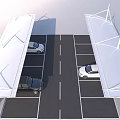 Electric Vehicle Charging Station With Canopy Structures Parked SUV Sedan And Charging Ports