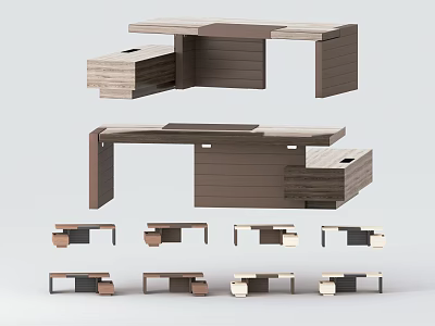 Modern Wooden Desk Designs With Multiple Styles Layered Structure And Storage Drawers 3d model