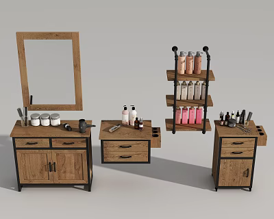 Functional Wooden Vanity Desk With Mirror Shelf And Beauty Product Storage 3d model