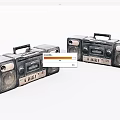 Two Vintage Black Portable Stereo Players With Handle And Speakers On White Background