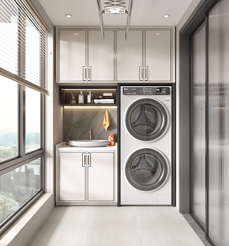 New Chinese Style Balcony Washing Machine Cabinet 3d model