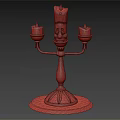 Ornate Gold Candelabra With Three Candles And Elegant Marble Base Design 3d model