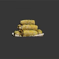 Grilled Corn Vegetable Topped with Fresh Green Herbs on White Plate