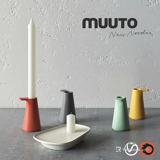 MUTO New Nordic Colorful Candle Holders With White Candle And Tray 3d model 
