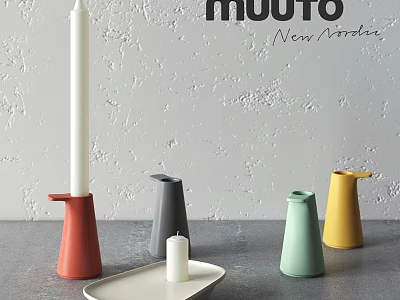 MUTO New Nordic Colorful Candle Holders With White Candle And Tray 3d model