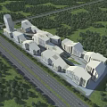Birds Eye View Planning of Modern Building Complex With Surrounding Greenery And Roads