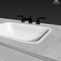Modern Black And Silver Bathroom Faucet On White Sink With Dark Wall Design