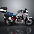 White Adventure Motorcycle With Blue Accents Red Frame Side Cases Rear Box And Spoked Wheels