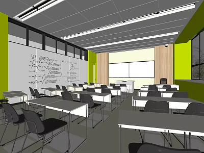 Modern Conference Room Interior With Whiteboard Green Walls Tables Chairs And Bright Lighting 3d model