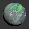 Colorful Marbled Sphere With Green And Purple Swirls On Gray Background
