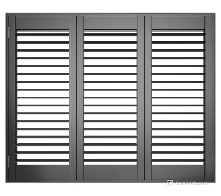 Stylish Dark Colored Blinds With Horizontal Slats 3d model 