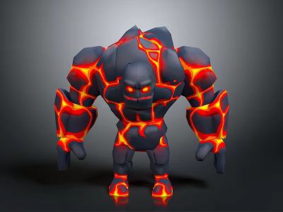 Game Movie Character Lava Giant With Stone Body Red Lava Patterns And Glowing Eyes 3d model