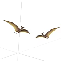 Two Pterosaurs Flying Gracefully In Clear Blue Sky With White Clouds