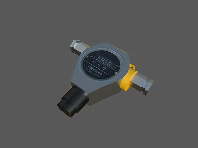 Industrial Pipeline Mounted Flow Meter With Digital Display 8888 Reading Gray Housing Yellow Components 3d model