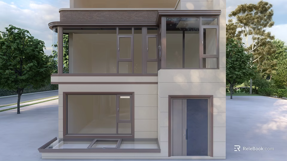 Modern Two Story Villa Balcony Design With Glass Windows And Outdoor Space 3d model 