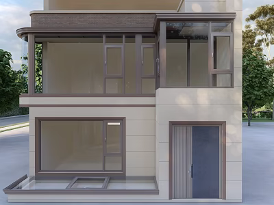 Modern Two Story Villa Balcony Design With Glass Windows And Outdoor Space 3d model