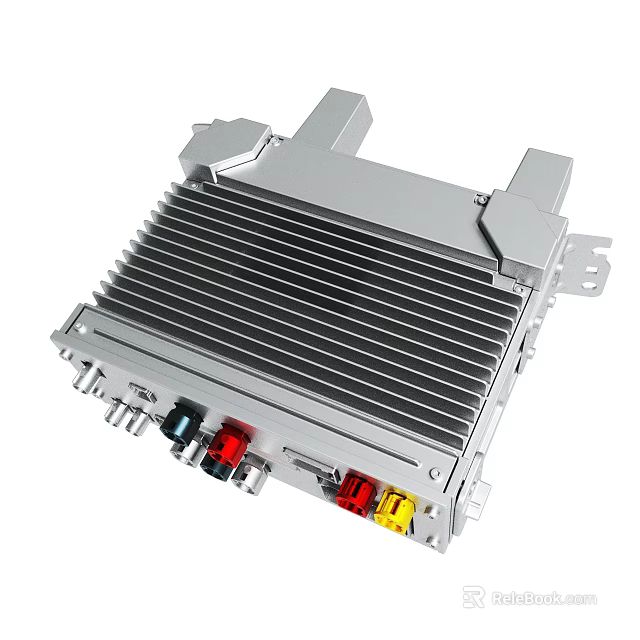 Silver Electronic Module With Heat Sink And Multi Colored Connection Ports 3d model 