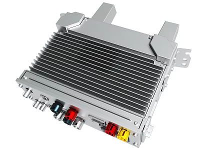 Silver Electronic Module With Heat Sink And Multi Colored Connection Ports 3d model