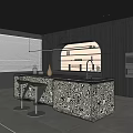 Modern Open Concept Restaurant Kitchen Interior With Island Counter And Cabinets