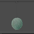 Modern Spherical Feather Like Light Green Glowing Chandelier Against Minimalist Wall Background