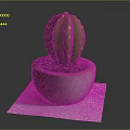 Green Cactus With Yellow Spots In Concrete Pot On White Paper Dark Background