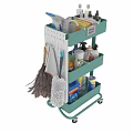 Green Multi Tiered Wheeled Entryway Side Cabinet Storing Cleaning Supplies Mops Brooms Detergents