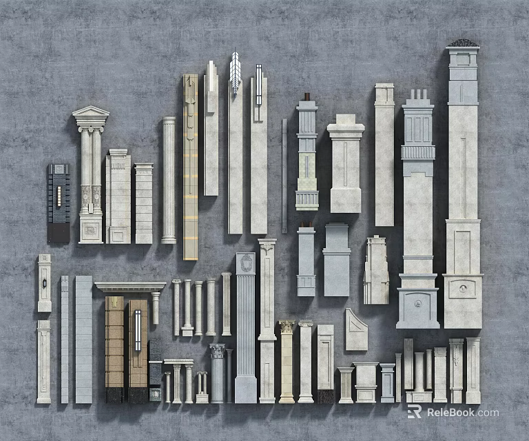 Roman Columns with Diverse Classical Styles and Architectural Design Elements 3d model