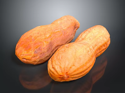 Two Fresh Orange Sweet Potatoes With Smooth Skin On Black Reflective Background 3d model