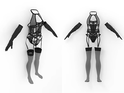 Fashionable Black Slim Fit Clothing With Halter Design And Leg Straps 3d model