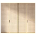 Modern Beige Wardrobe Interior Design With Rattan Texture And Gold Handles