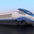 Two Modern High-Speed Trains with Streamlined Design Blue and White Livery and Illuminated Windows